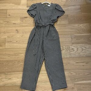 Calvin Klein Black and White Gingham Jumpsuit with Belted Waist